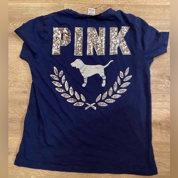 Victoria’s Secret PINK Navy bling sequin logo shirt - Picture 5 of 6